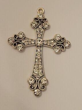 Rhinestone Filigree Cross Pendant - Silver Tone